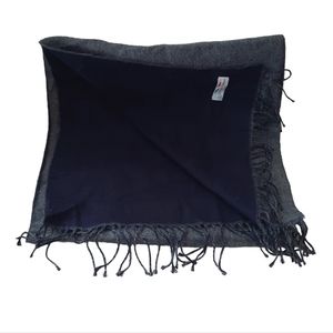 L'Accessorio Italiano Navy Grey Wide Knit Scarf Fringe Made in Italy